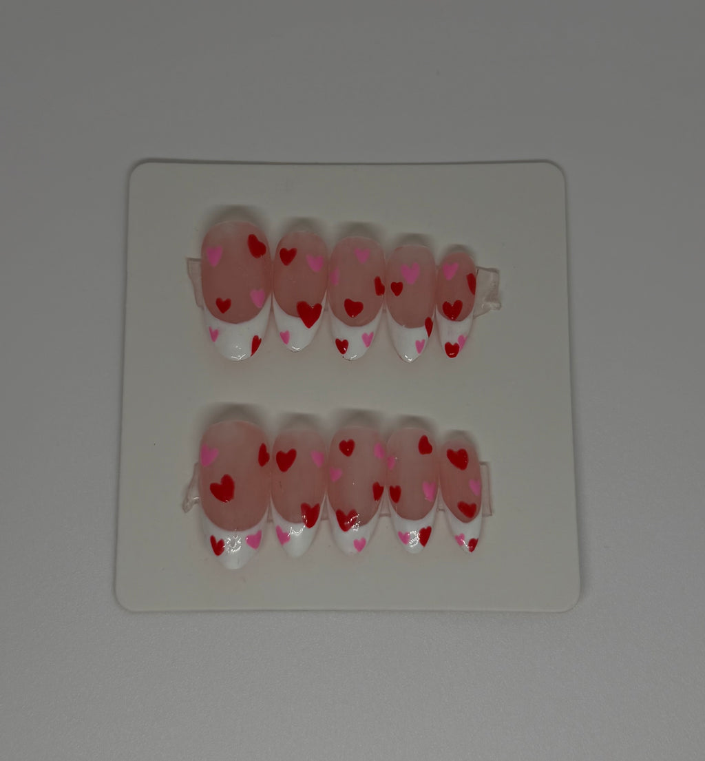 Red & Pink Heart Nails