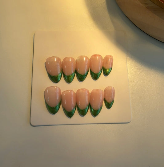 Green Chrome Press On Nails