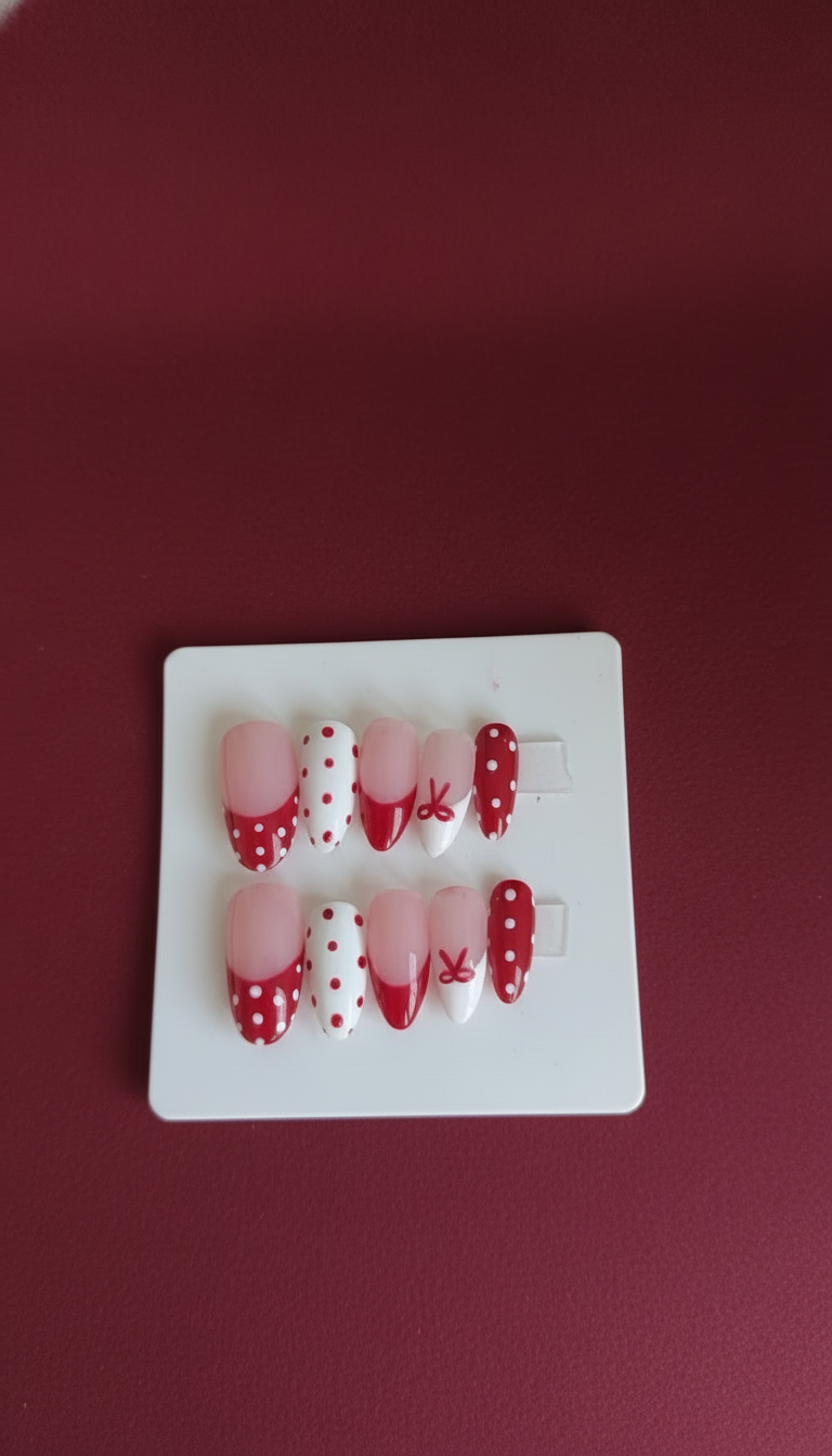 Red and White Bow Nails