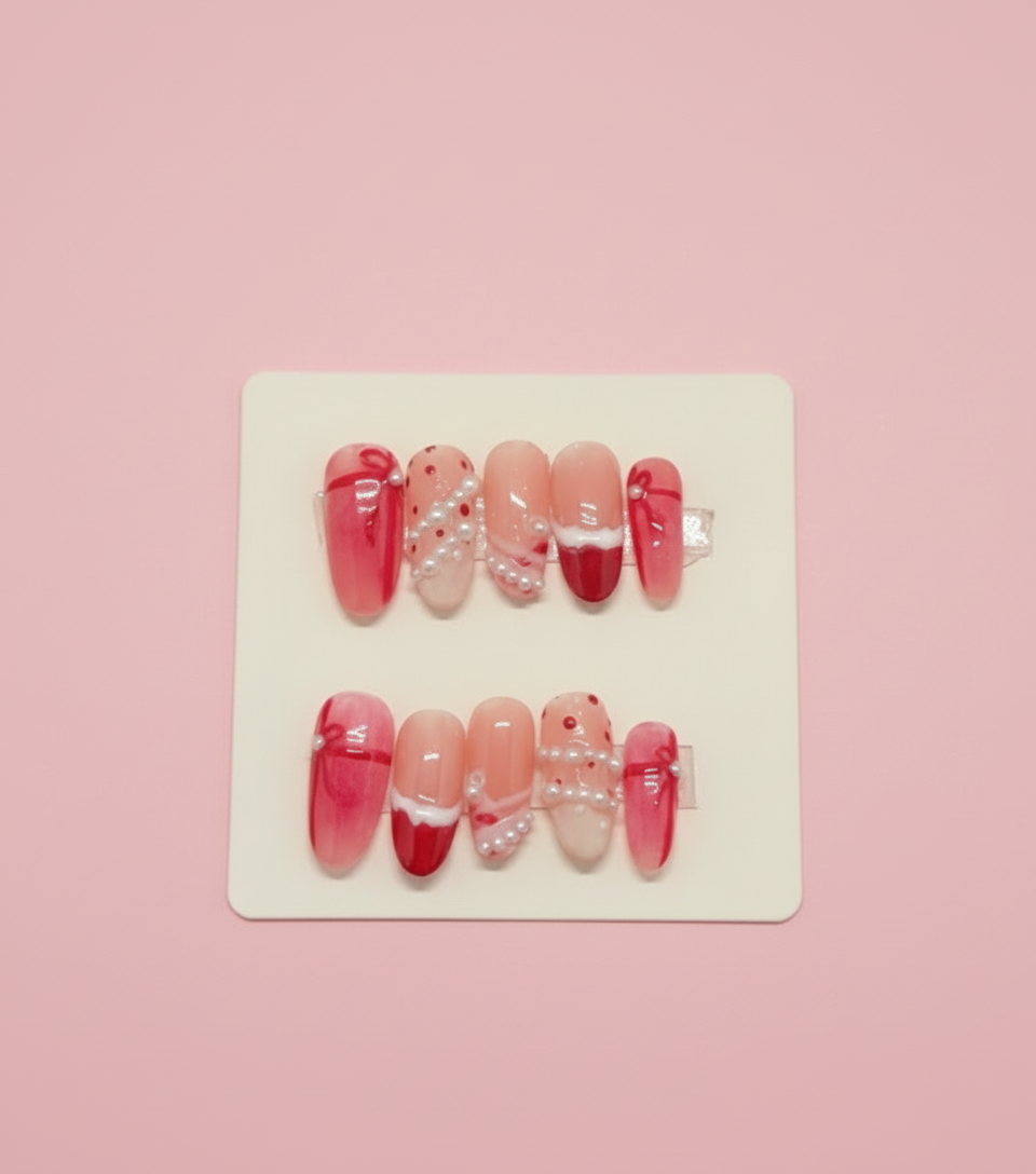 Red and white Christmas nails