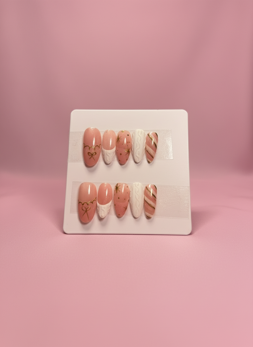 Pink & Gold Winter Nails