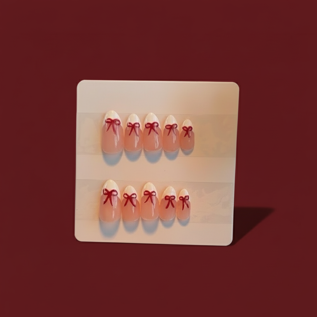 Simple red bow nails