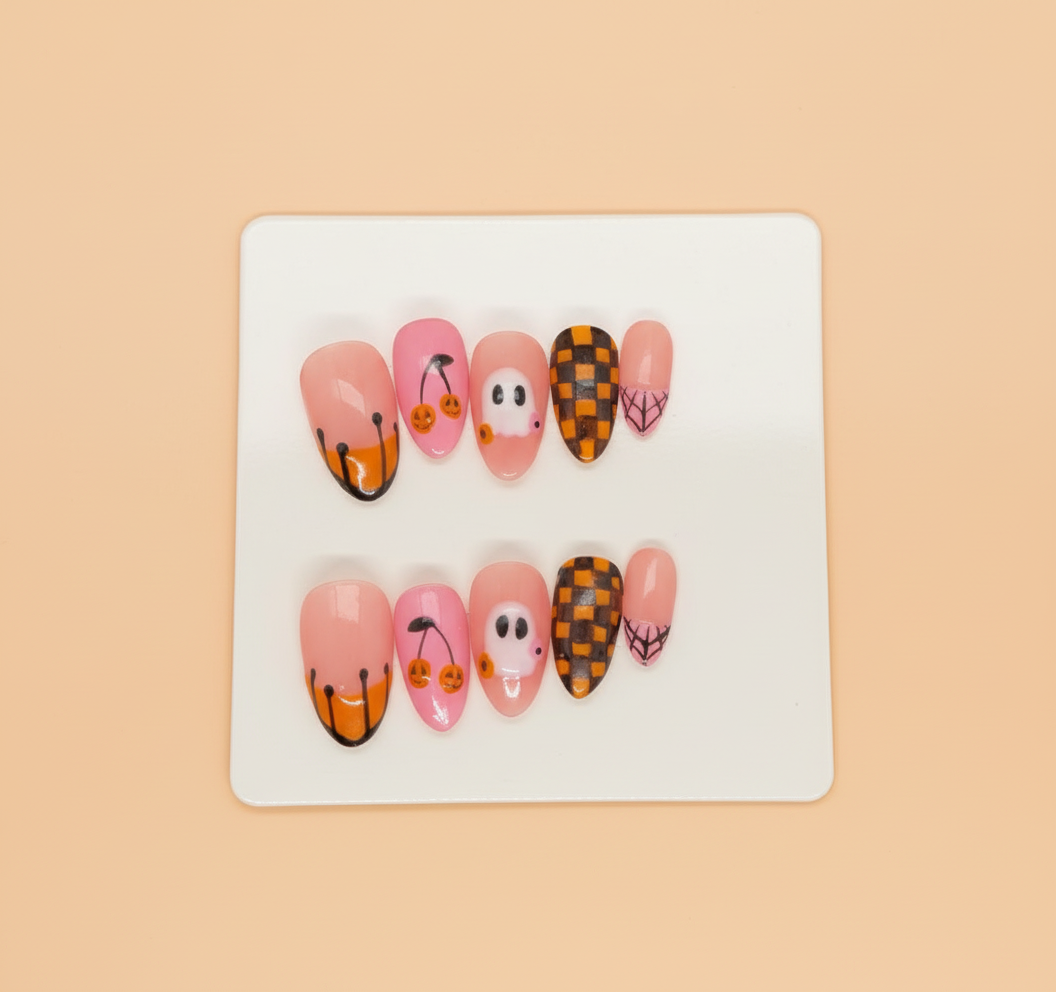 Pink & Orange Ghost Nails