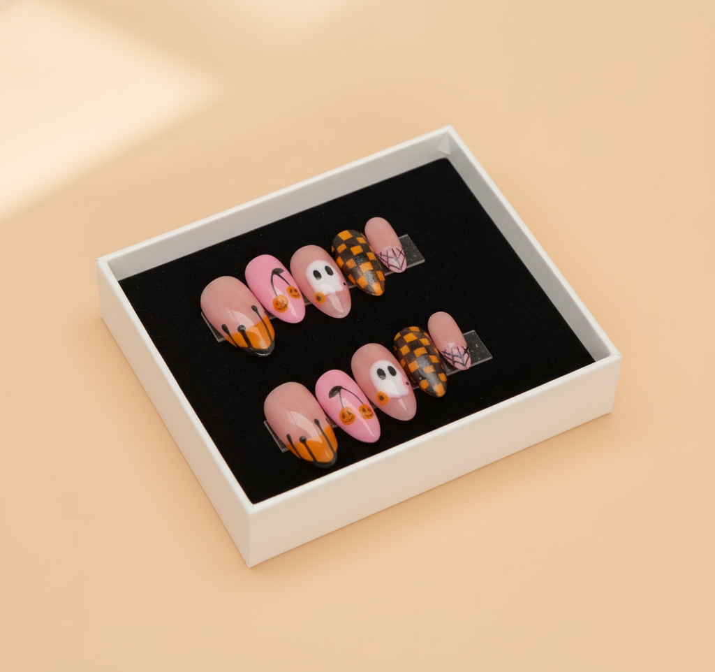 Pink & Orange Ghost Nails