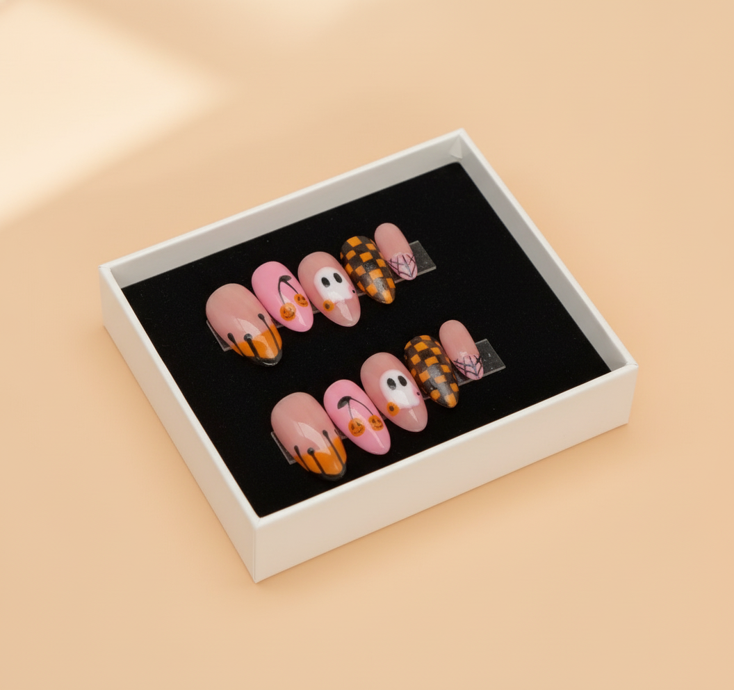 Pink & Orange Ghost Nails